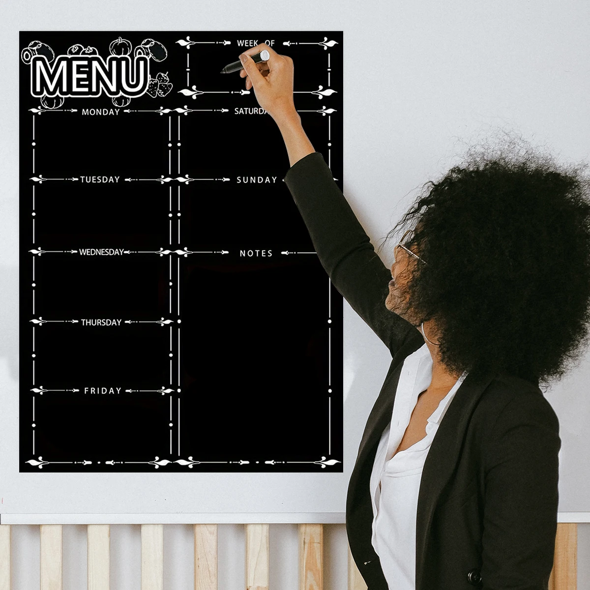 A magnetic refrigerator sticker with erasable soft whiteboard to prepare a weekly schedule for forgetting things