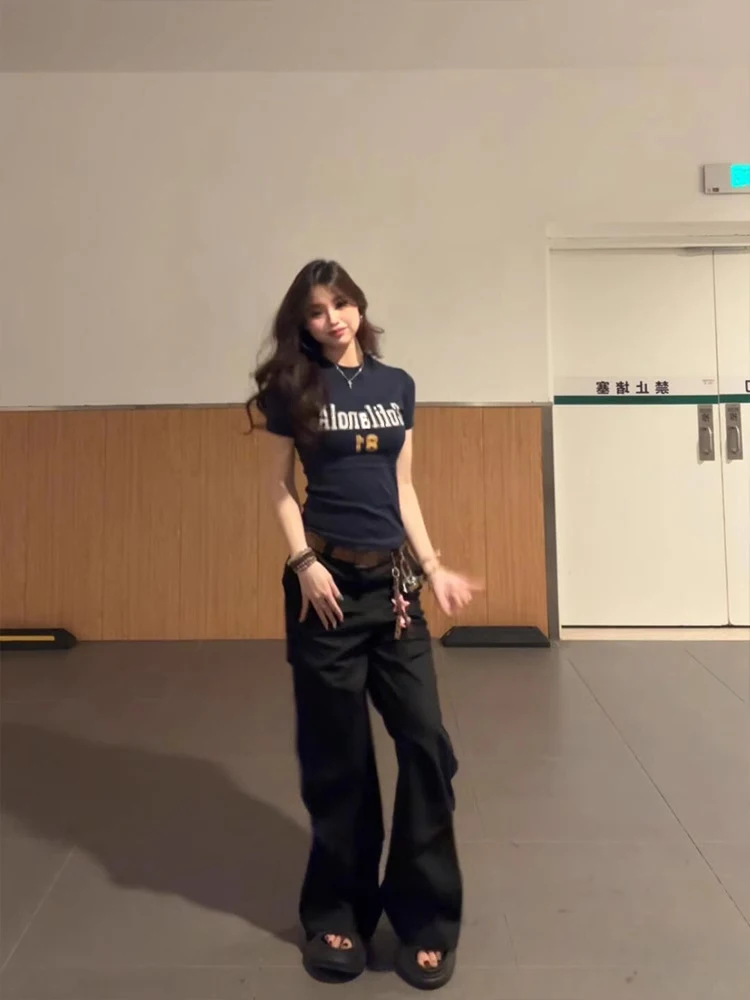 T-shirt sportiva retrò k blu da donna estiva slim fit ort Sve round Ne Top comoda maglietta in misto cotone traspirante