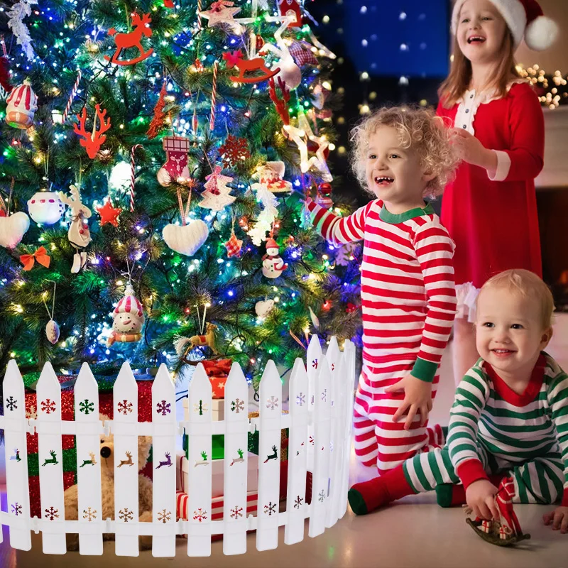 10 Pcs Christmas Fence Decoration Christmas Tree Decorations White Fence Plastic Garden Hollow Plastic Picket Fences Party Decor