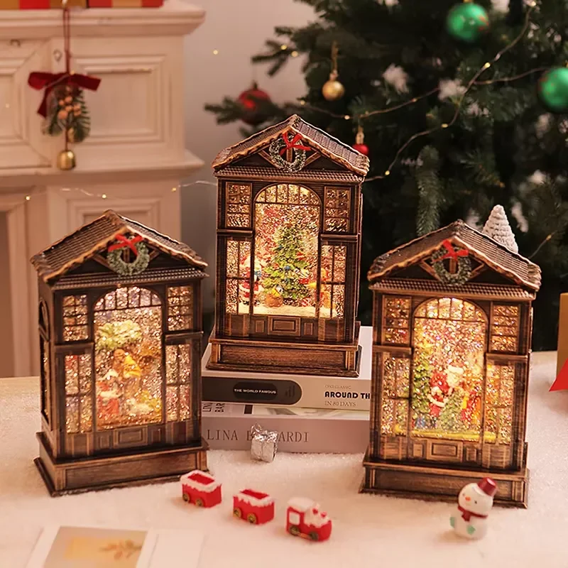 Christmas Musical Box with LED Light-Up Crystal Christmas Home Decor Nativity Scene Snow Scene Night Light Xmas Gift
