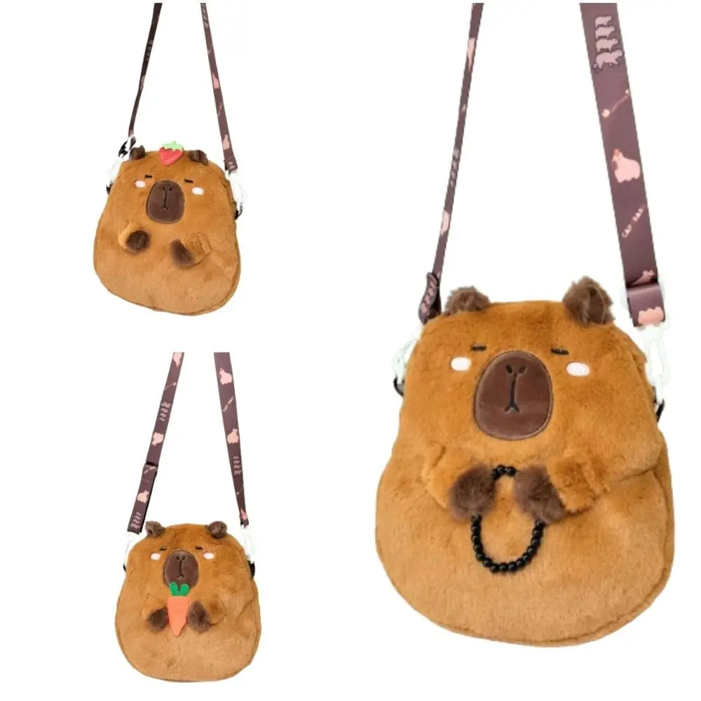 Animal Cartoon Capybara Plush Shoulder Bag Large Capacity Stuffed Capybara Crossbody Bag Cute Cotton Cartoon Capybara Handbag