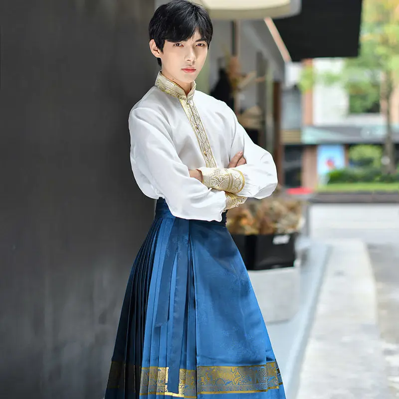 Cárdigan Hanfu falda con cara de caballo estilo Ming nuevo estilo chino Mamianqun mixto y mejorado para hombre