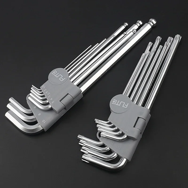 FUTE 9PCS Double-End Screwdriver Inner Hex Key Wrench Set Allen Key Hexagon Flat Ball Torx Star Head Spanner Key Set Hand Tools