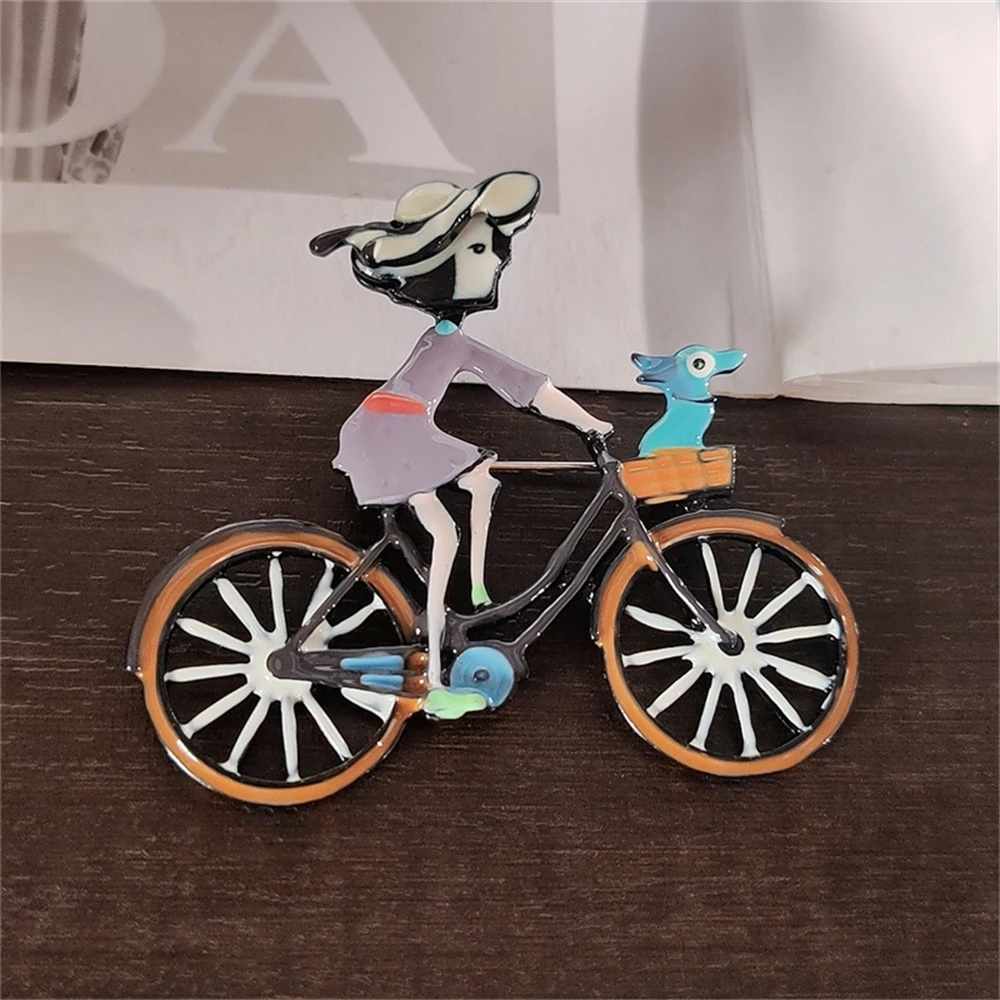 Fashion Cute Puppy Bicycle Brooches for Women Personality Casual Cartoon Alloy Brooches For Girl Female Jewelry Gifts