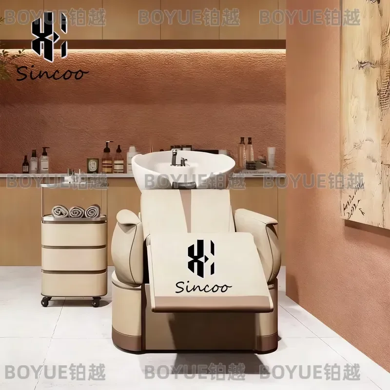 Luxury Ergonomic Shampoo Chair Adjustable Footrest Comfortable Hair Washing Station for Salon Spa Beauty Barber Shop