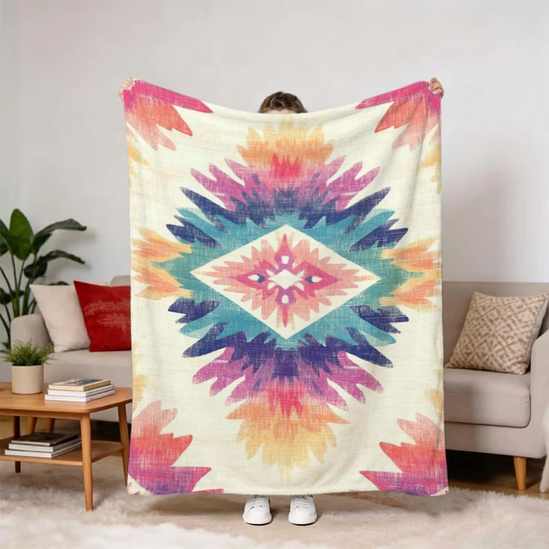 Bold Tribal Medallion Throw Blanket Casual Lounge Guest Den Office Reading Spot Blanket Bedroom Sunroom Guest Quarters Gifts