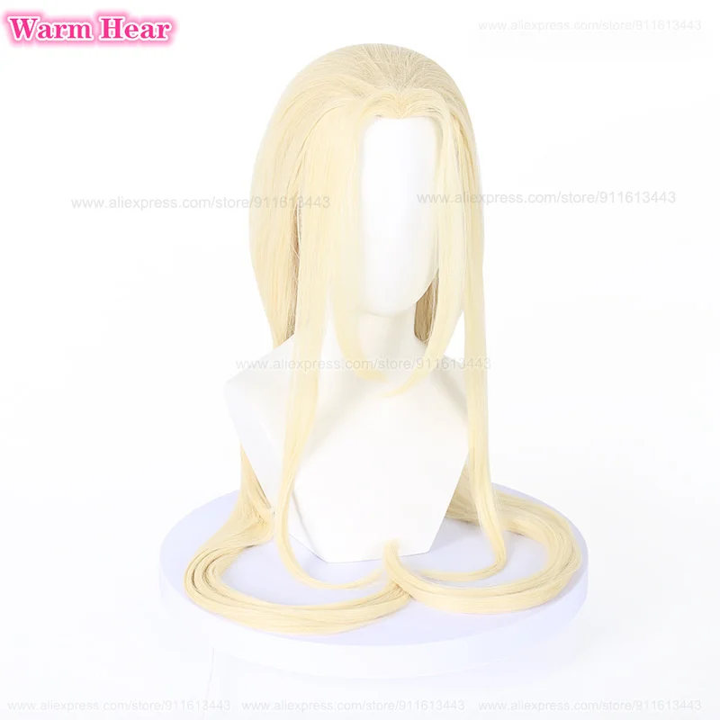 W magazynie Anime Tsunade Cosplay Wig 100cm Long Blonde Straight Wig And Stickers Heat Resistant Hair Halloween Party Wigs +Wig Cap