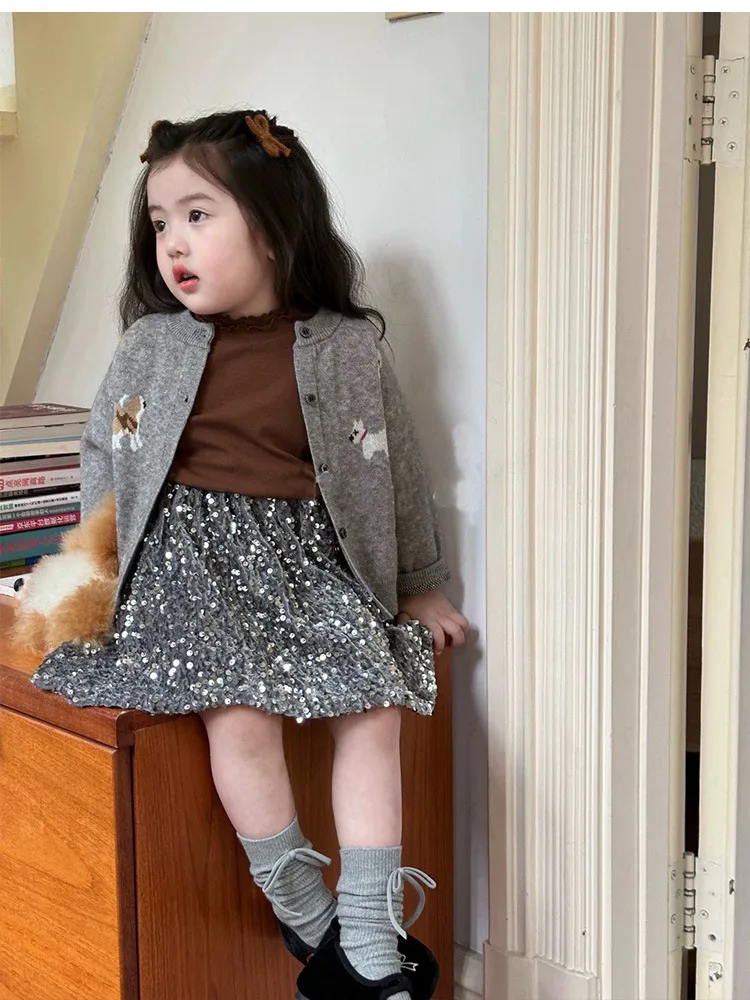 Girls Sweater 2024 Autumn New Childrens Clothes Girls Cute Cartoon Embroidery Single-breasted Sweater Coat Casual Simplicity image 6