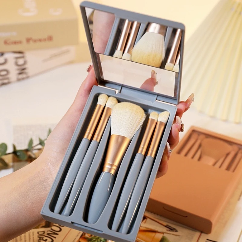 5개 메이크업 브러쉬 세트 거울 포함 여행용 휴대용 부드러운 브리슬 파우더 아이섀도우 브러쉬 저렴한 일상 필수품