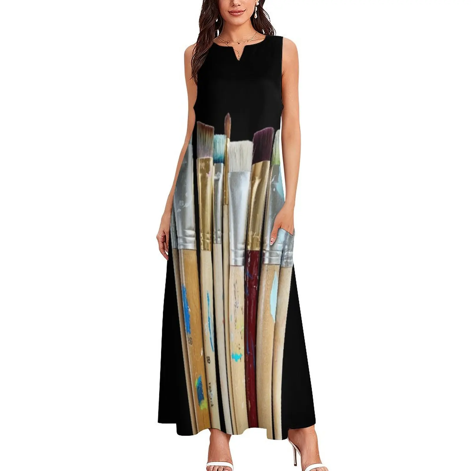 Used paint brushes Long Dress summer dress for women 2025 Dress woman elegant women's sets