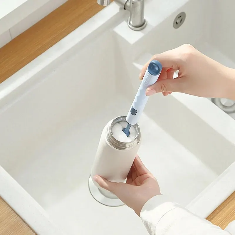 Sponge Cup Brush Removable, Long Handle Cleaning Brush Soft Sponge 306° Rotation Cleaning Hangable Storage