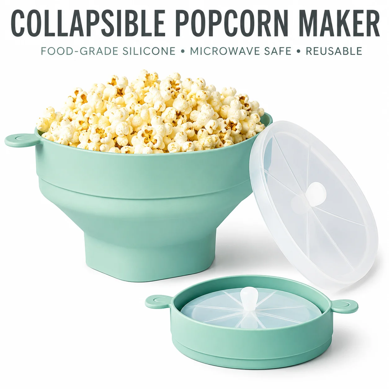 Collapsible Silicone Popcorn Popper Microwave Maker Reusable Bowl With Lid Space Saving Dishwasher Safe For Movie Night