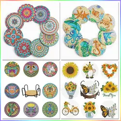 SDOYUNO 8Pcs DIY Diamond Painting Coaster Sunflower Drink Cup Cushion Diamond Embroidery Kit Global Decor Christmas Gift