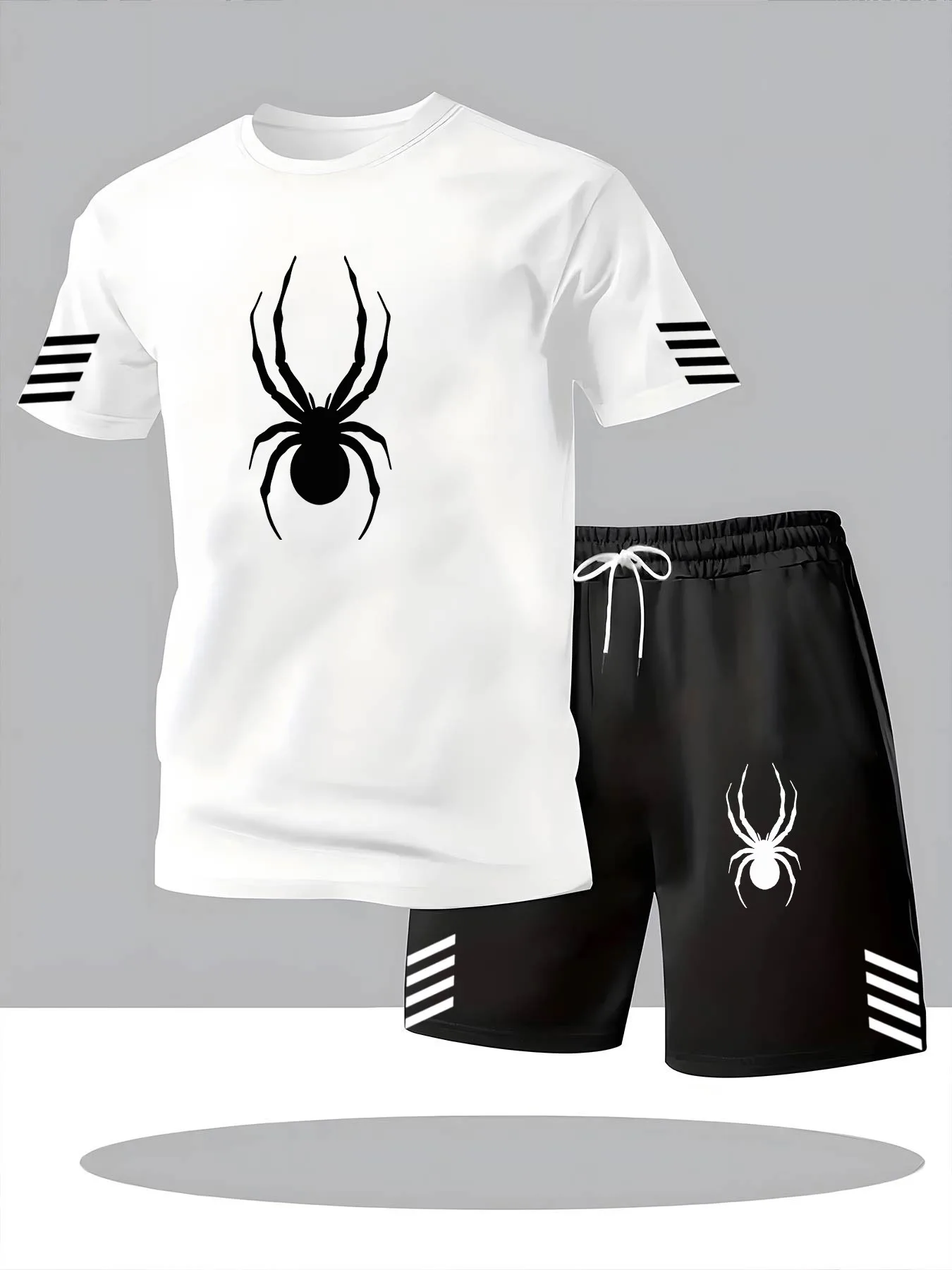Men Fashion Print Two Piece Set Breathable Crew Neck Short Sleeve T-shirt Casual Sports Shorts Summer Outfit