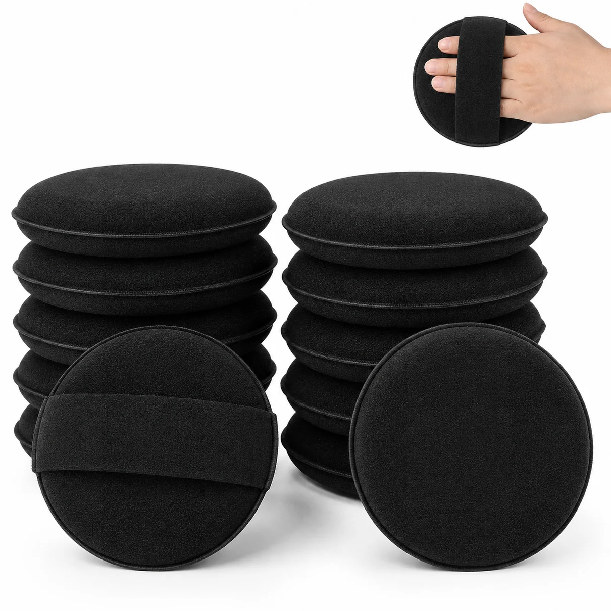 Leather Applicator Pads, Round Foam Sponges with Hand Strap for Cleaning, Conditioning, Polishing, Dyeing & Recoloring, 10 Pack