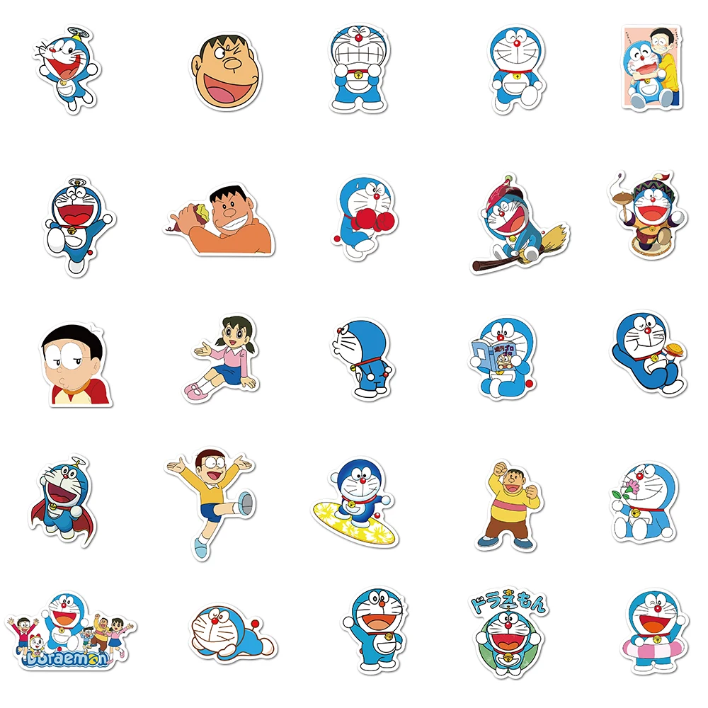 50pcs Anime Doraemon Stickers Waterproof Laptop Guitar Skateboard DIY Decoration Cute Book Phone Case Kawai Kids Sticker Pack