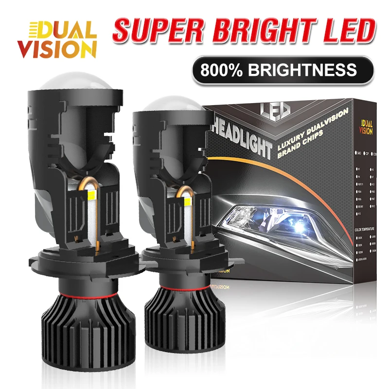 Dualvision H4 LED CAR Headlight Bulb High Beam Low Beam Projector Turbo Fan 6000k White Color Lighting 30000LM 300W 2PCS