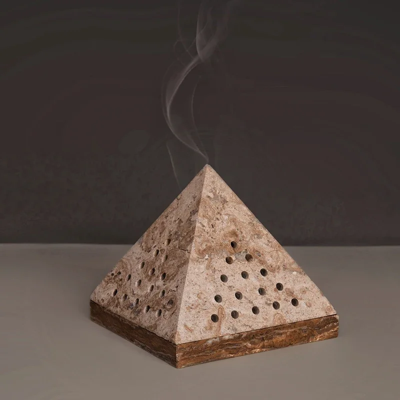 Pyramid Shape Mubkhar Beige Travertine Bakhoor Incense Holder Marble Oud Incense Burner