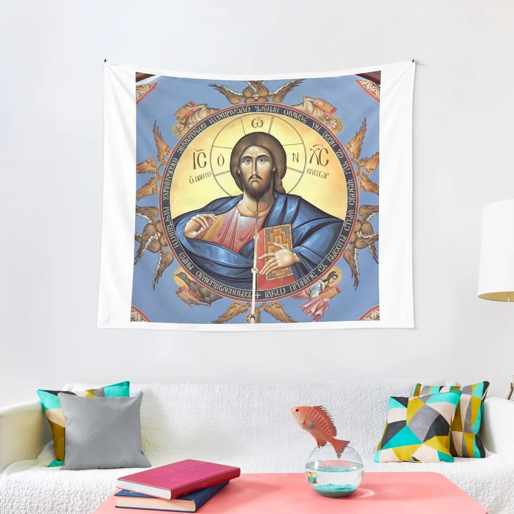 Christ Pantocrator in the Orthodox Church of St. Alexander Nevsky, Belgrade Tapestry Home Decorations Aesthetic Tapestry