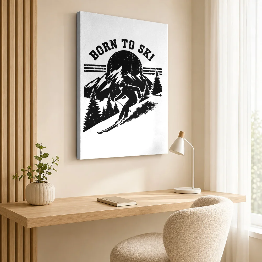 Skiing Born To Ski Quote Canvas Print Poster Customized Photo Motivational Typography Wall Paintings Decoration for Gym Office