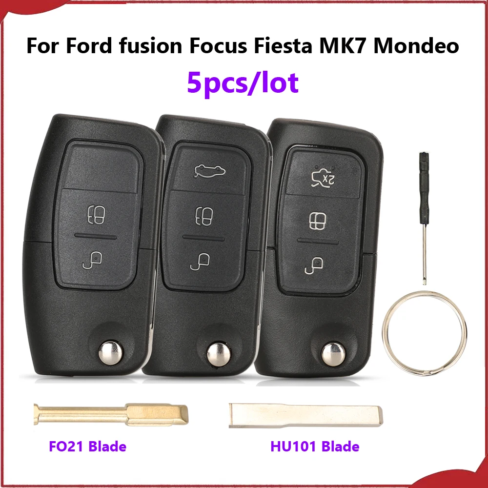 Jingyuqin New 5pcs Folding Remote Car Key Shell FOB For Ford fusion Focus Fiesta MK7 Mondeo MK3 MK4 Galaxy Ranger FO21/HU101
