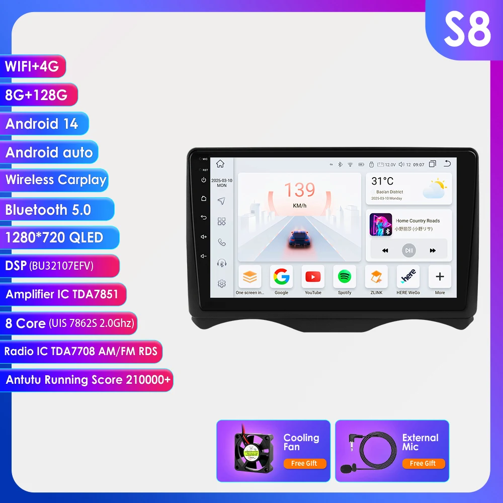 Hizpo Auto Multimedia Speler Carplay voor Citroen C2/C3 2002-2006 AUTO Stereo Head Unit 8+128G Wifi 4G GPS DSP AI Spraakbesturing 2Din 360 Camera