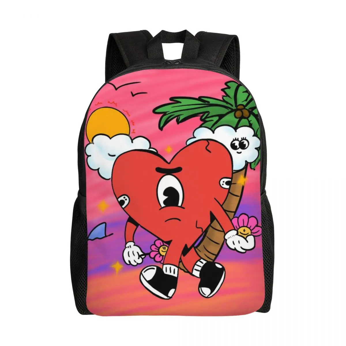 Пользовательский пляжный рюкзак Heart Bad B-Bunny для путешествий, женский и мужской школьный компьютерный рюкзак, рок-группа, студенческий рюкзак, сумки