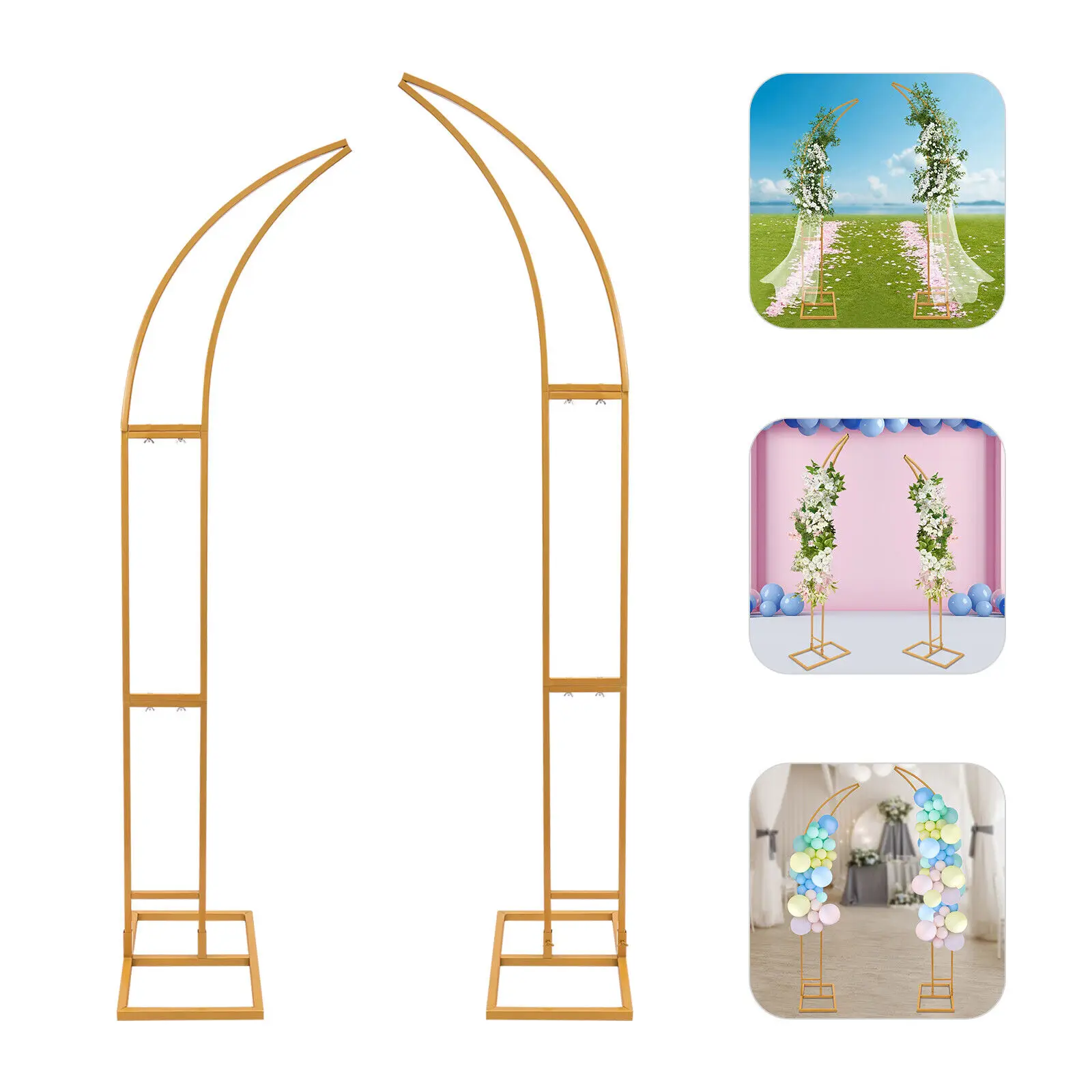 

2 PCS Golden Wedding Arched Brackets - Steel Tube for Elegant Ceremony and Party Decor