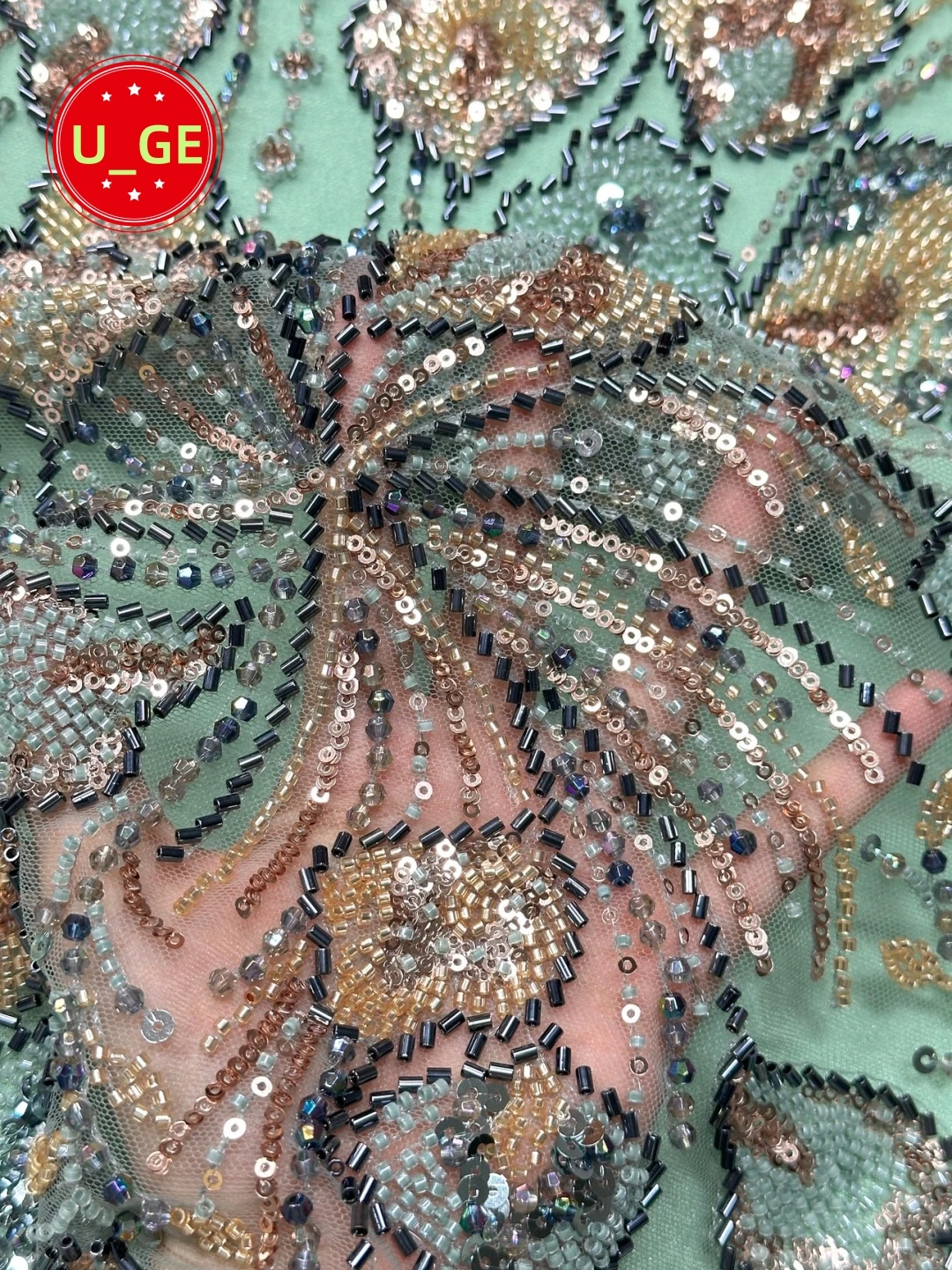 2026Wholesale Ultra Elegant Soft Tulle Lace Fabric with Beads & Stones Fabric – High Quality for Party Evening DressesU_GE9685