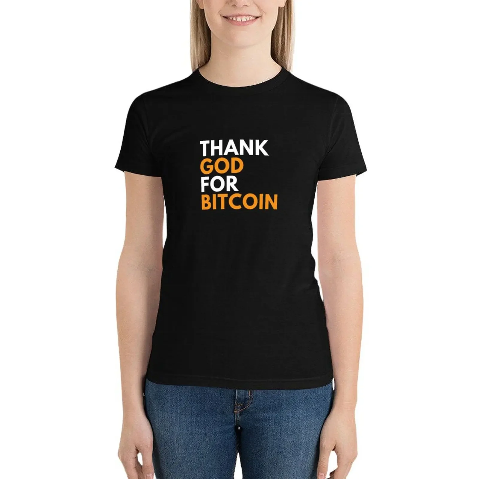 

Thank God For Bitcoin T-Shirt tops cute tops vintage clothes plus size tops Summer Women's clothing