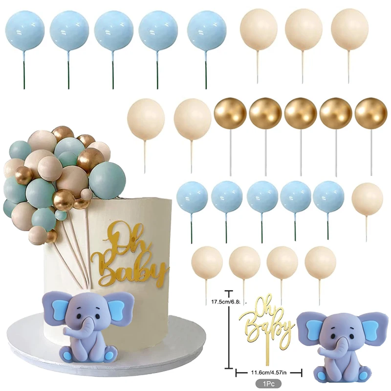 

Blue Elephant Cake Decorations Oh Baby Cake Topper Blue Gold Foam Balls Cake Toppers Birthday Baby Shower Decor