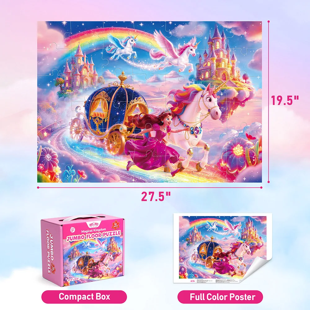 Kids Jigsaw Puzzles 42pcs Princess And Unicorn Floor Puzzle Educational Learning Toys for Boys Girls Ages 3+ Brain Game, Large Pieces Preschool Game Gift for Christmas Birthday Holiday, Screen-Free