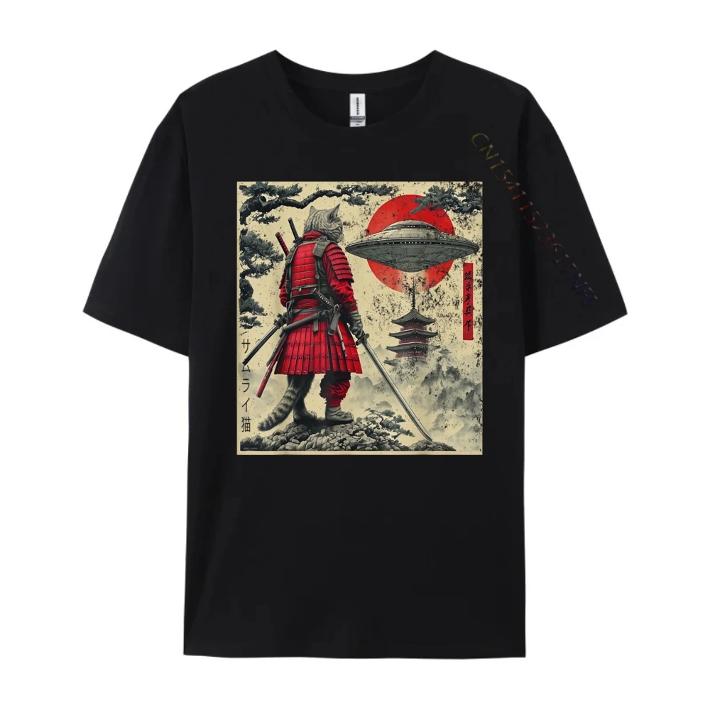 

Bushi Cat Katana Art Vintage Japanese Bushi Cat Anime T Shirt Cotton Comfort Designer Clothes Graphic Camiseta