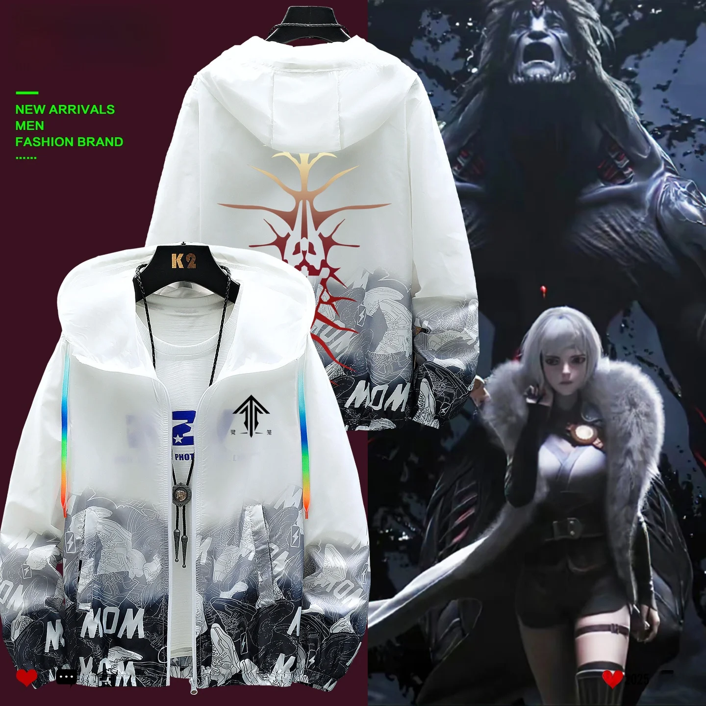 

Anime Surrounding Sun Protection Clothing Men's COSS Summer Thin Hooded Color Rope Jaet Loose Fit Polyester Breathable Zipp...