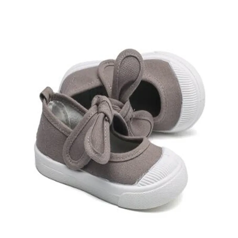 20222 Spring Baby Girl Grey Canvas Casual Kids Shoes with Bowtie Bow-knot Solid Candy Color Girls Sneakers Children Soft Shoes