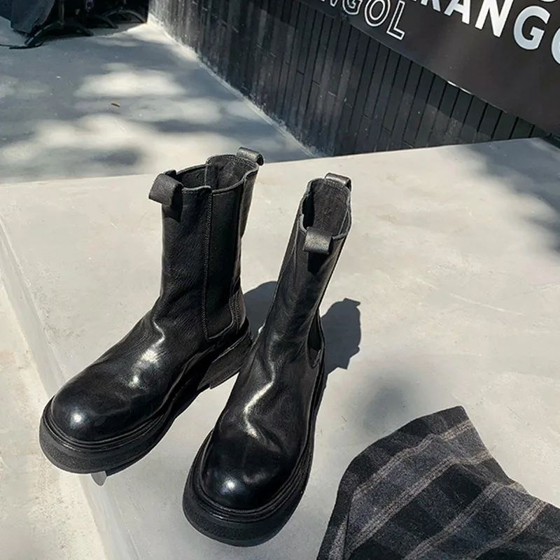 

Роскошные женские ботинки, осенне-зимняя женская обувь из натуральной кожи, модные удобные короткие ботинки, женские ботинки «Челси» на толстой подошве