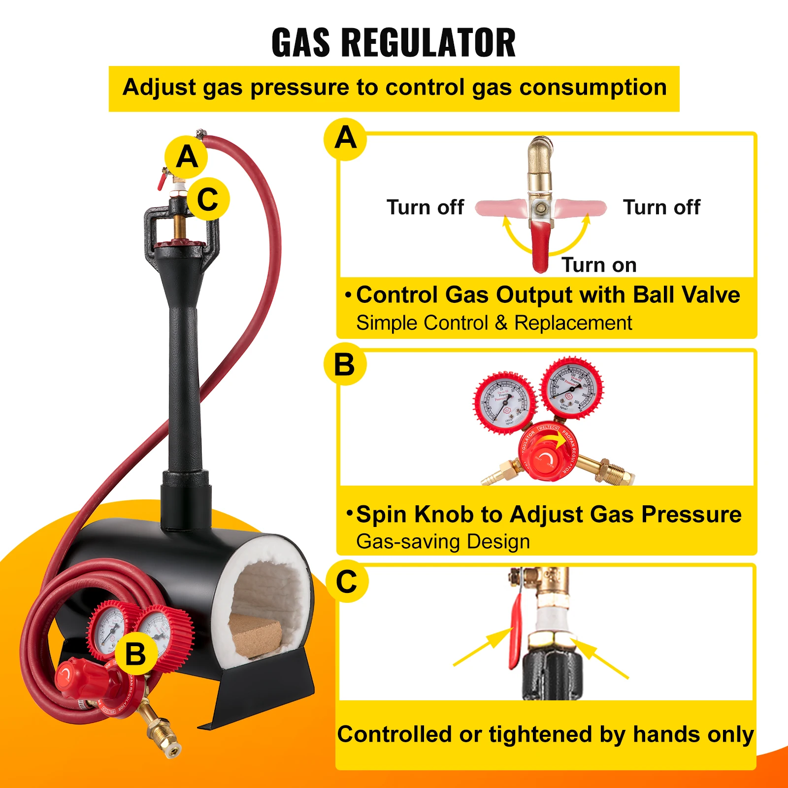 VEVOR Khí Propane Rèn Lò Đốt Di Động Max. Nhiệt Độ 2300 °F Ngọn Lửa Đèn Khò Gas W/Nóng Đầu Đốt Cho Kim Loại Dụng Cụ Làm