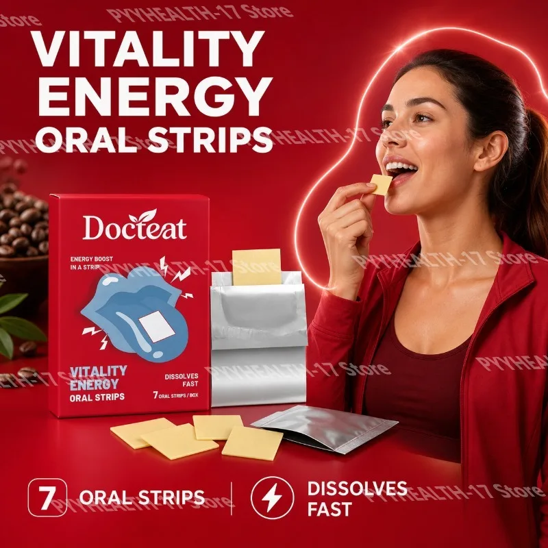 Docteat Vitality Energy Oral Strips Stay Awake Support  Melt-in-Mouth Dissolves Fast  L-Theanine No Water Needed 7 Strips