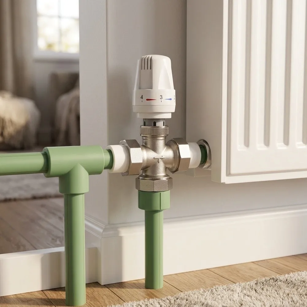 Brass 3-Way Mixing Valve for Radiator Systems - Compatible with Standard Heating Pipework and Union Connections