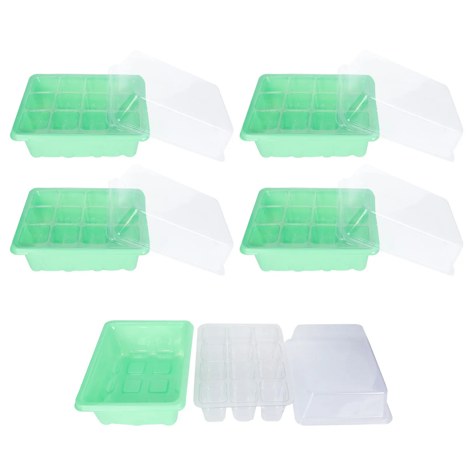 

5 Sets Durable 12 Cells Plant Starting Trays With Drainage Holes For Efficient Water Management And Long Term Use