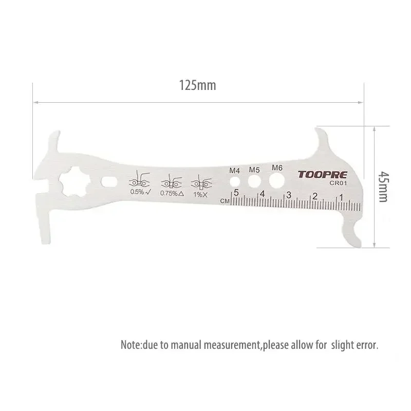 TOOPRE Bike Chain Tool Measure Ruler Multi-function Wear Measurement Screw Diameter Checker Tool Chain Hook Valve Core Removal