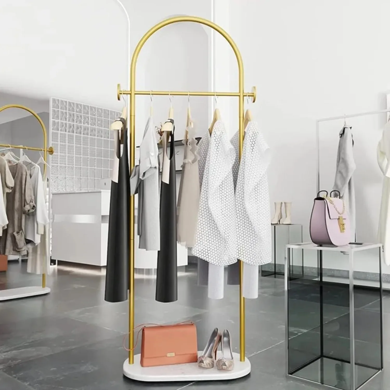 Gold Garment Rack, Modern Coat Racks Freestanding for Hanging Clothes Heavy-duty Clothing Rack with Marble Base 23.6" W