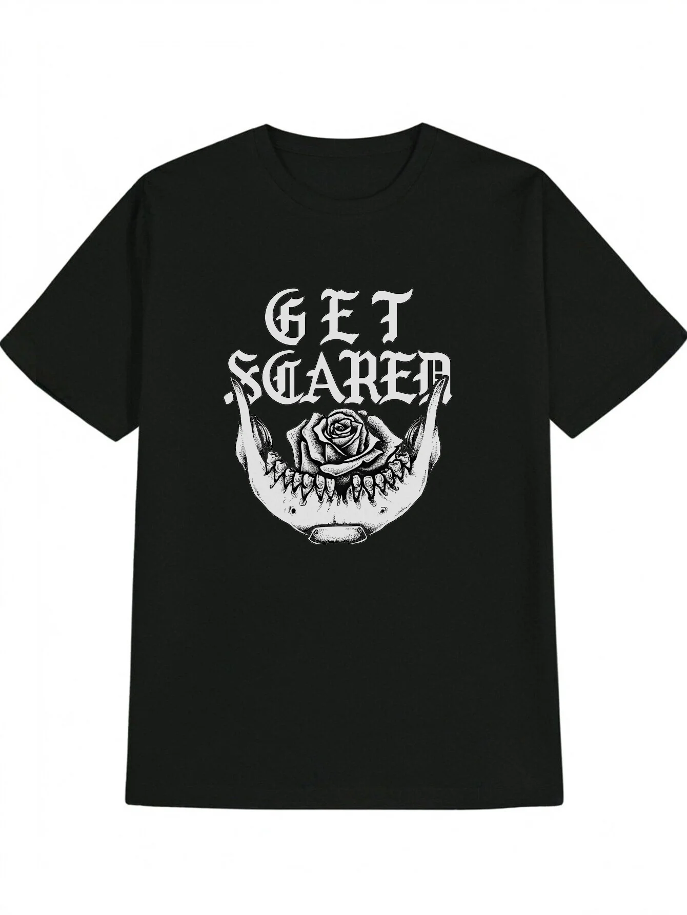 Men's Casual Versatile Round Neck T-Shirt, Skull and Rose Print Pattern Men's Top, Men's Gift