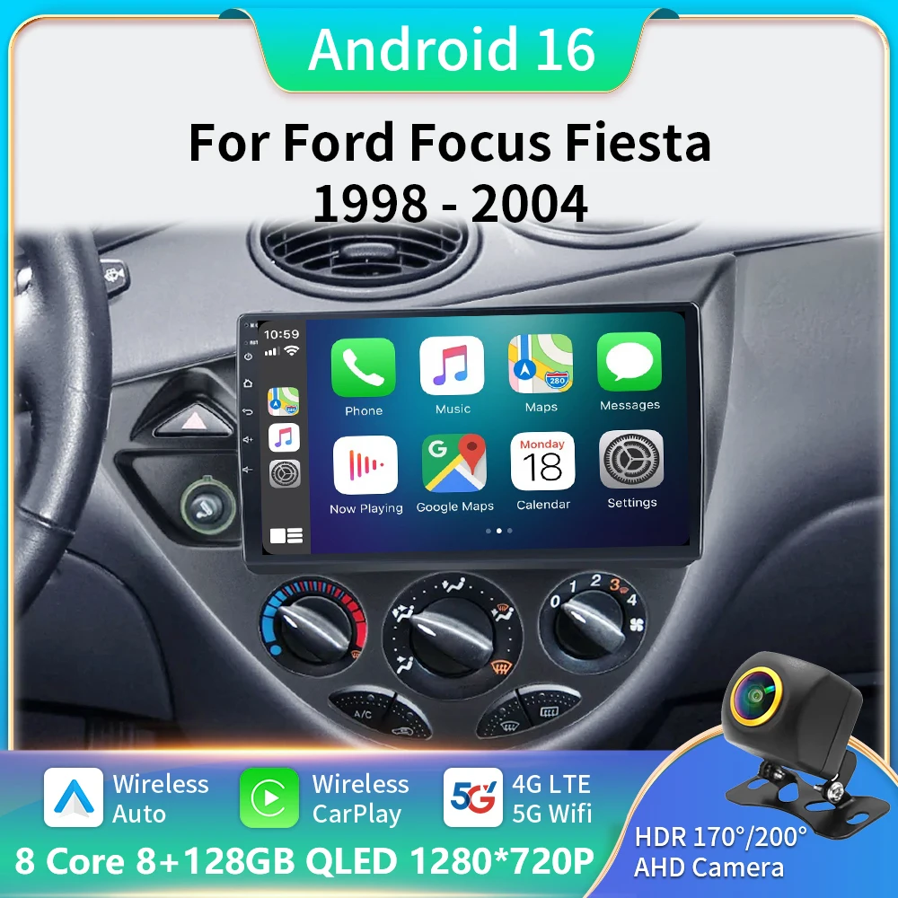 

9“ Android 16 For Ford Fiesta 1995-2001 Focus MK1 1998-2004 Multimedia Car Radio Stereo Carplay Autoradio Head Unit Auto 5G DVD
