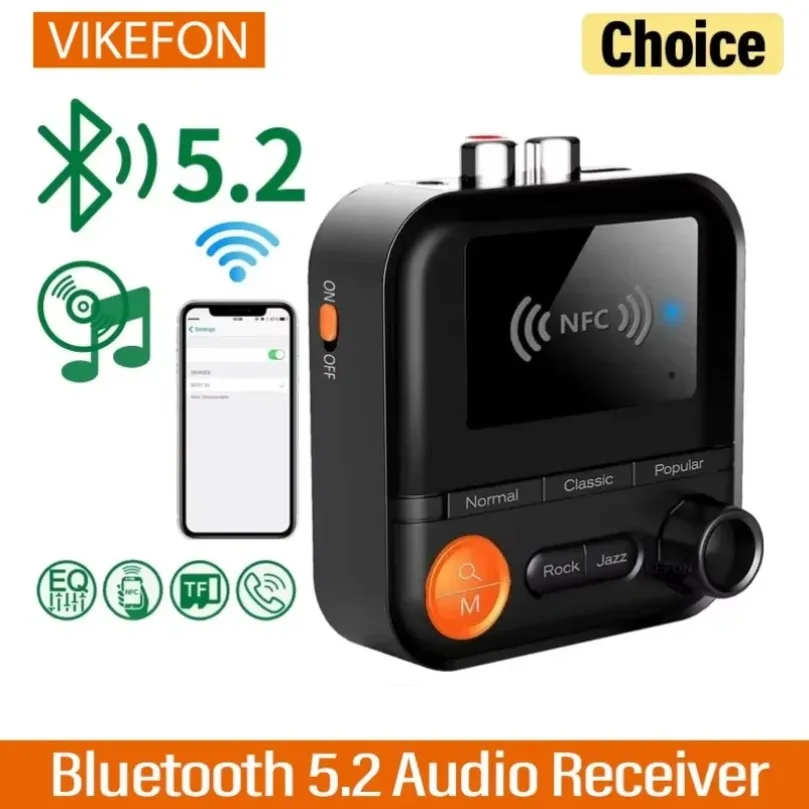 VIKEFON New 2 In 1 Bluetooth 5.2 Wireless Adapter  Audio Receiver 5 EQ Modes 3.5mm AUX RCA Jack Stereofor TV PC Car Kit Speaker