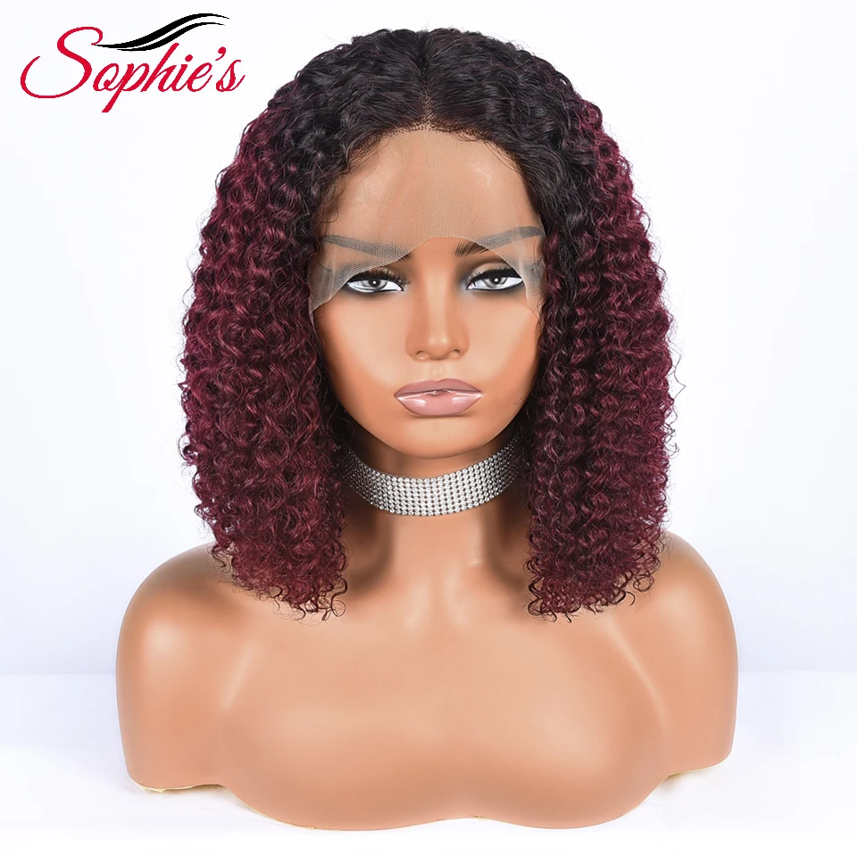 Sophies T Part Lace Front Human Hair Wigs TB99J Color Kinky Curly Bob Wig 180% Density Brazilian Hair Remy Hair 8-14 Inches Wigs