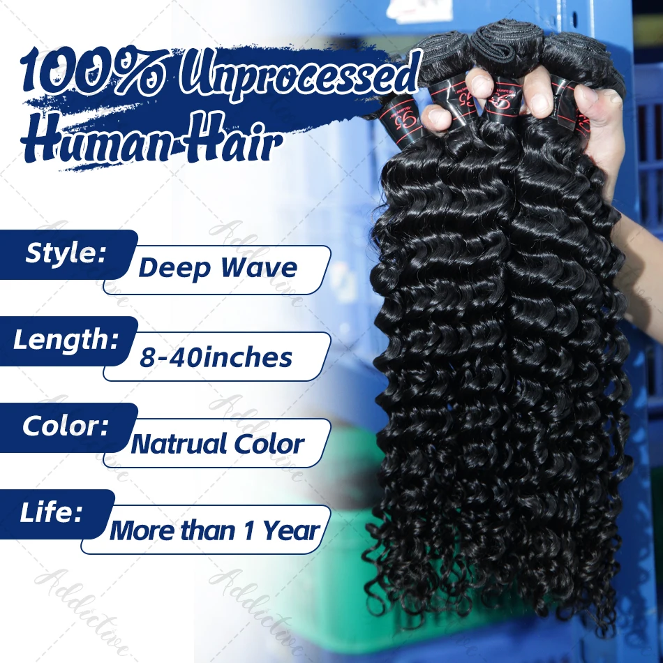 30 40Inch Deep Wave Unprocessed Raw Hair Extensions Bulk Human Hair For Braiding Quick Weave Loose Curly Double Weft Bundles