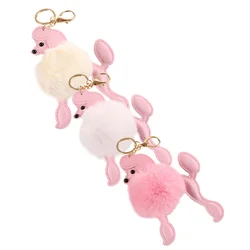 3 Pcs Key Pompom Chain Girl Ring Plush Poodle 20X11CM Pu Car Holder Bag Decors Dog Shape Hanging