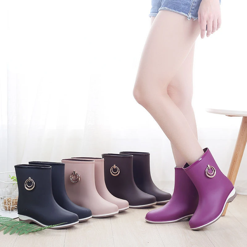 Women\'s Ankle Rain Boots Ladies Waterproof Rubber Shoes Woman Non-slip Galoshes Garden Water Shoes Wellies for Women Rubber Boot