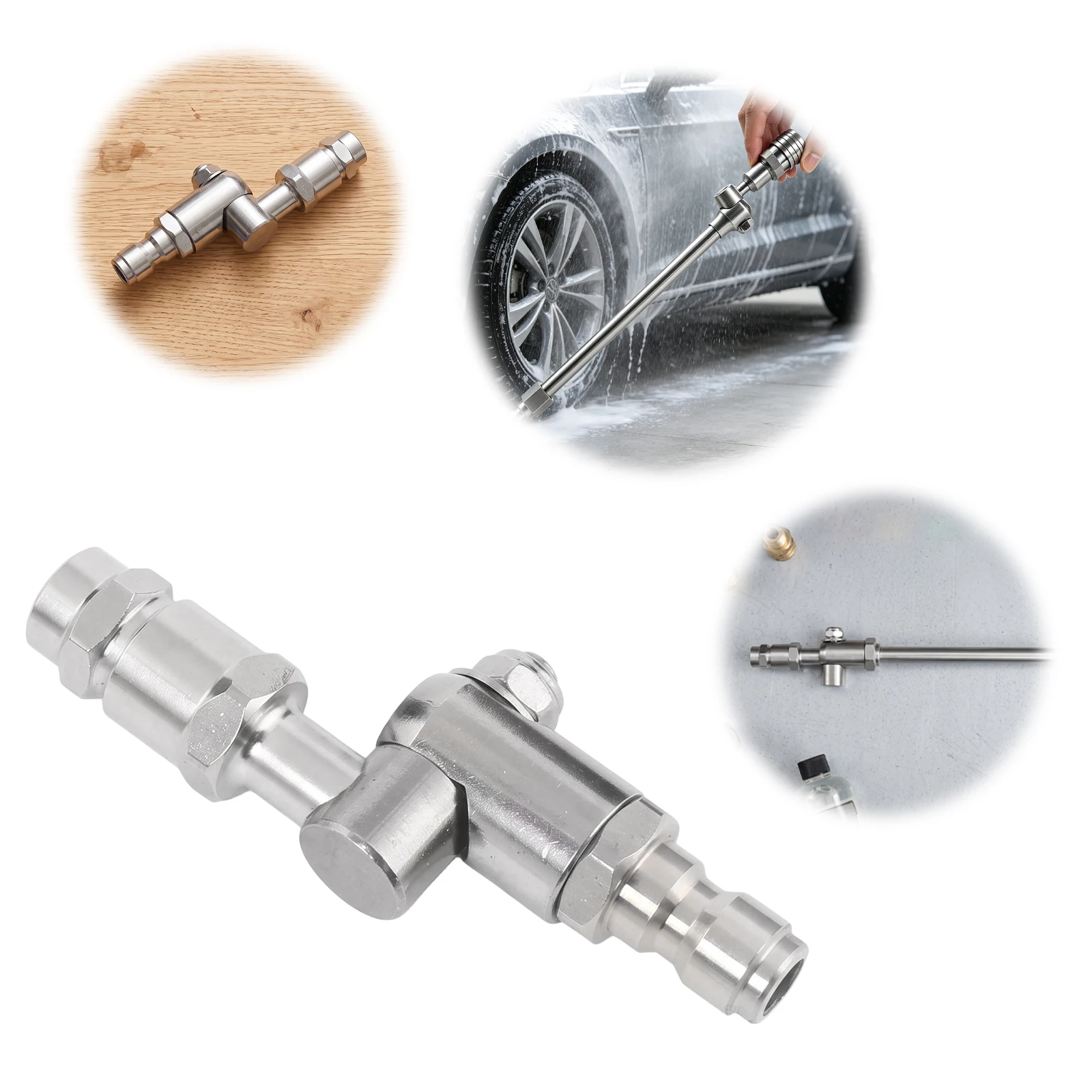Universal High Pressures Car Wash Gun with 1/4 Quick Plug 360° Swivel AC Cleaning Wand Stainless Steel Rotating Spray Nozzle